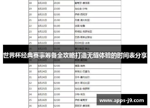 世界杯经典赛事筹备全攻略打造无缝体验的时间表分享