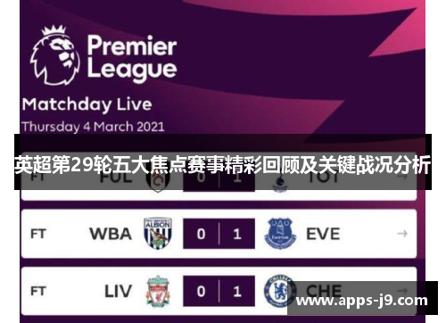 英超第29轮五大焦点赛事精彩回顾及关键战况分析