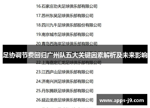 足协调节费回归广州队五大关键因素解析及未来影响